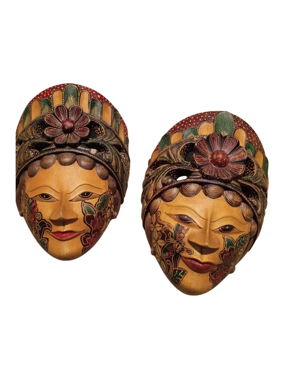 vintage 12” T /wood mask /Java, Indonesian Batik Wood Mask, 12”t X8.5” W. GUC